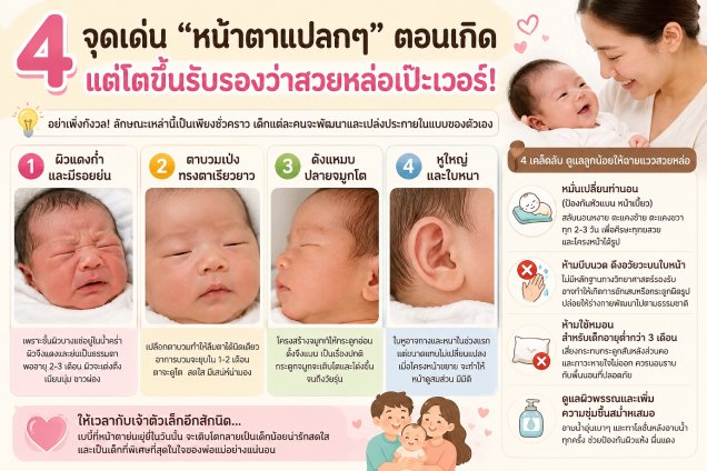 ไขข้อข้องใจ! 4 ลักษณะทารกแรกเกิดที่พ่อแม่กังวล แท้จริงคือสัญญาณความสวยหล่อในอนาคต